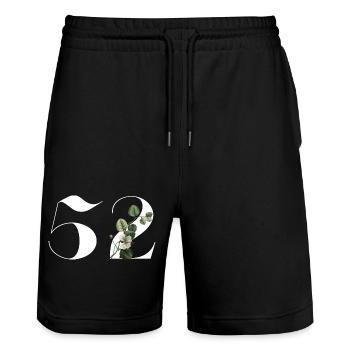 Number 52 Floral Green - 52nd Floral Birthday - Stanley/Stella Trainer Unisex Organic Jogging Shorts - black - Front - Nik (191cm) & Marisol (170cm)