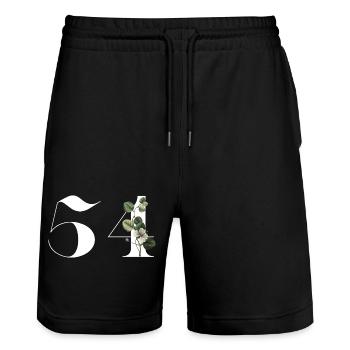 Nummer 54 Blumengrün - 54. Blumenjubiläum - Stanley/Stella Unisex Bio Joggingshorts Trainer  - Schwarz - Vorne - Nik (191cm) & Marisol (170cm)