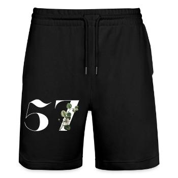 Nummer 57 Blumengrün - 57. Blumengeburtstag - Stanley/Stella Unisex Bio Joggingshorts Trainer  - Schwarz - Vorne - Nik (191cm) & Marisol (170cm)