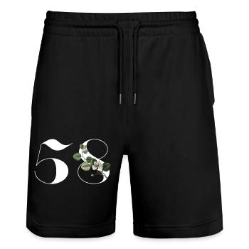 Numéro 58 floral vert - 58e anniversaire floral - Short de jogging bio TRAINER Stanley/Stella unisexe - noir - Devant - Nik (191cm) & Marisol (170cm)