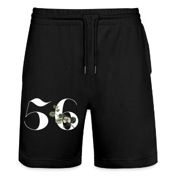 Nummer 56 Blumengrün - 56. Blumengeburtstag - Stanley/Stella Unisex Bio Joggingshorts Trainer  - Schwarz - Vorne - Nik (191cm) & Marisol (170cm)