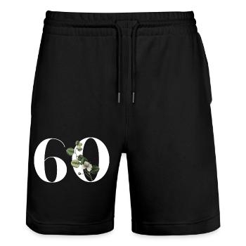 Numéro 60 floral vert - 60e anniversaire floral - Short de jogging bio TRAINER Stanley/Stella unisexe - noir - Devant - Nik (191cm) & Marisol (170cm)