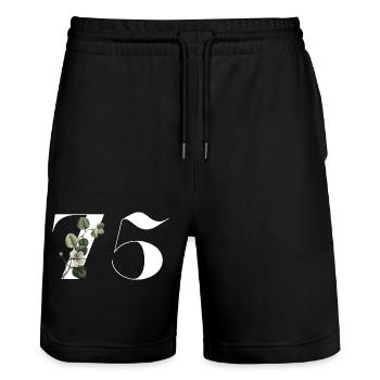 Number 75 Floral Green - 75th Floral Birthday - Stanley/Stella Trainer Unisex Organic Jogging Shorts - black - Front - Nik (191cm) & Marisol (170cm)
