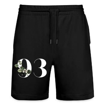 Number 93 Floral Green - 93rd Floral Birthday - Stanley/Stella Trainer Unisex Organic Jogging Shorts - black - Front - Nik (191cm) & Marisol (170cm)