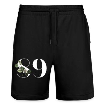 Nummer 89 Blumengrün - 89. Blumengeburtstag - Stanley/Stella Unisex Bio Joggingshorts Trainer  - Schwarz - Vorne - Nik (191cm) & Marisol (170cm)