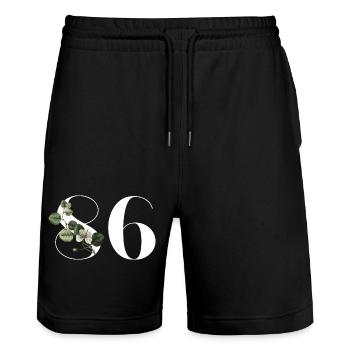 Number 86 Floral Green - 86th Floral Birthday - Stanley/Stella Trainer Unisex Organic Jogging Shorts - black - Front - Nik (191cm) & Marisol (170cm)
