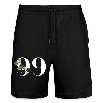 Nummer 99 Blumengrün - 99. Blumengeburtstag - Stanley/Stella Unisex Bio Joggingshorts Trainer  - Schwarz - Vorne - Nik (191cm) & Marisol (170cm)