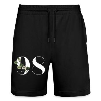 Nummer 98 Grüne Blumen - 98. Blumengeburtstag - Stanley/Stella Unisex Bio Joggingshorts Trainer  - Schwarz - Vorne - Nik (191cm) & Marisol (170cm)
