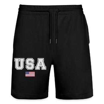 ÉQUIPE Bannière du drapeau américain des États-Unis en cours d’écriture - Short de jogging bio TRAINER Stanley/Stella unisexe - noir - Devant - Nik (191cm) & Marisol (170cm)