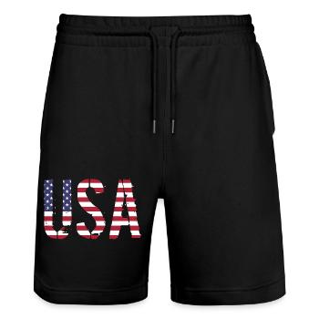 Les États-Unis aux couleurs du drapeau américain drapeau - Short de jogging bio TRAINER Stanley/Stella unisexe - noir - Devant - Nik (191cm) & Marisol (170cm)