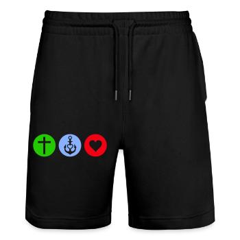 faith hope love - Stanley/Stella Trainer Unisex Organic Jogging Shorts - black - Front - Nik (191cm) & Marisol (170cm)