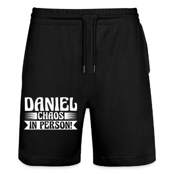 First name Daniel - Stanley/Stella Trainer Unisex Organic Jogging Shorts - black - Front - Nik (191cm) & Marisol (170cm)
