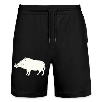 wild boar - Stanley/Stella Trainer Unisex Organic Jogging Shorts - black - Front - Nik (191cm) & Marisol (170cm)