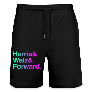 Kamala Harris & Tim Walz 2024 Support Shirt - Stanley/Stella Unisex Bio Joggingshorts Trainer  - Schwarz - Vorne - Nik (191cm) & Marisol (170cm)