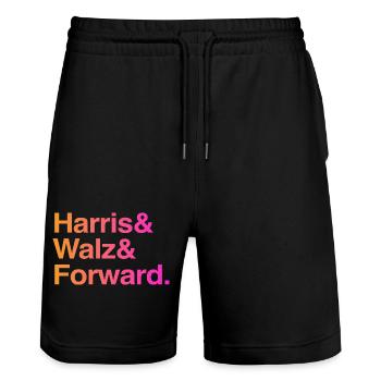 Kamala Harris & Tim Walz 2024 Support Shirt - Stanley/Stella Unisex Bio Joggingshorts Trainer  - Schwarz - Vorne - Nik (191cm) & Marisol (170cm)