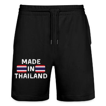 Made in Thailand - Thail Flag - Stanley/Stella Trainer Unisex Organic Jogging Shorts - black - Front - Nik (191cm) & Marisol (170cm)