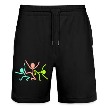 3 Party Crew Stick Figure Team Friends Member - Stanley/Stella Trainer Unisex Organic Jogging Shorts - black - Front - Nik (191cm) & Marisol (170cm)