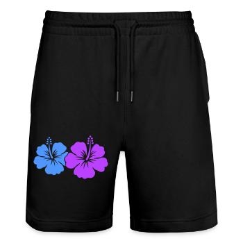 Hibiskus Blume - Stanley/Stella Unisex Bio Joggingshorts Trainer  - Schwarz - Vorne - Nik (191cm) & Marisol (170cm)