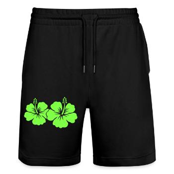 Hibiscus Flower - Stanley/Stella Trainer Unisex Organic Jogging Shorts - black - Front - Nik (191cm) & Marisol (170cm)