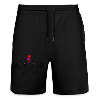 Chickens in love 02 - Stanley/Stella Trainer Unisex Organic Jogging Shorts - black - Front - Nik (191cm) & Marisol (170cm)
