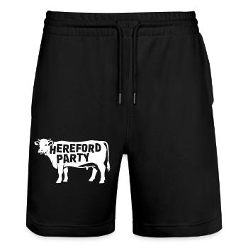 Hereford Party: Cow Lover Style - Stanley/Stella Trainer Unisex Organic Jogging Shorts - black - Front - Nik (191cm) & Marisol (170cm)
