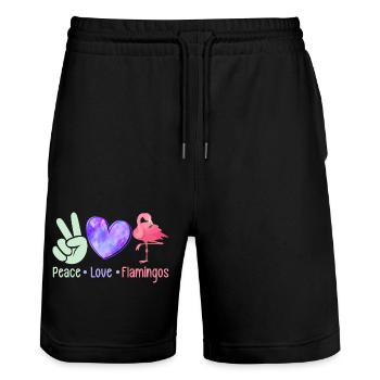 Peace Love Flamingos Pink Bird Cute - Stanley/Stella Trainer Unisex Organic Jogging Shorts - black - Front - Nik (191cm) & Marisol (170cm)