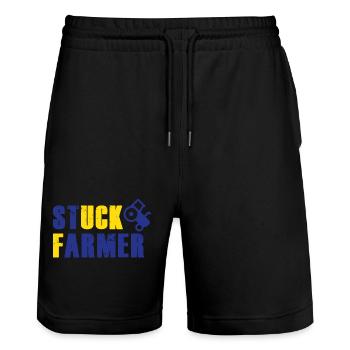 STUCK FARMER BLUE YELLOW - Stanley/Stella Trainer Unisex Organic Jogging Shorts - black - Front - Nik (191cm) & Marisol (170cm)