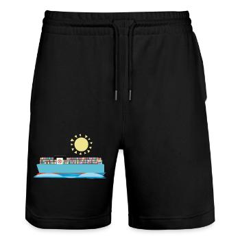 Container Ship - Stanley/Stella Trainer Unisex Organic Jogging Shorts - black - Front - Nik (191cm) & Marisol (170cm)