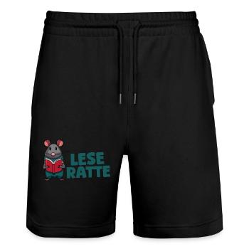 Leseratte - Stanley/Stella Unisex Bio Joggingshorts Trainer  - Schwarz - Vorne - Nik (191cm) & Marisol (170cm)