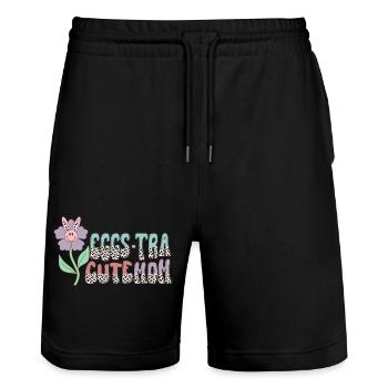 Eggs-Tra Cute Mom - Stanley/Stella Trainer Unisex Organic Jogging Shorts - black - Front - Nik (191cm) & Marisol (170cm)