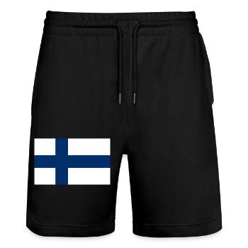Finland - Stanley/Stella Trainer Unisex Organic Jogging Shorts - black - Front - Nik (191cm) & Marisol (170cm)