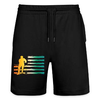 Hockey Players Hockey - Stanley/Stella Trainer Unisex Organic Jogging Shorts - black - Front - Nik (191cm) & Marisol (170cm)