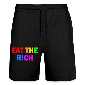 Eat the rich - Short de jogging bio TRAINER Stanley/Stella unisexe - noir - Devant - Nik (191cm) & Marisol (170cm)