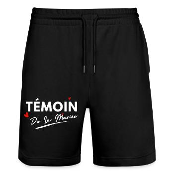 Témoin de La mariée cœurs - cadeau la mariée - Short de jogging bio TRAINER Stanley/Stella unisexe - noir - Devant - Nik (191cm) & Marisol (170cm)