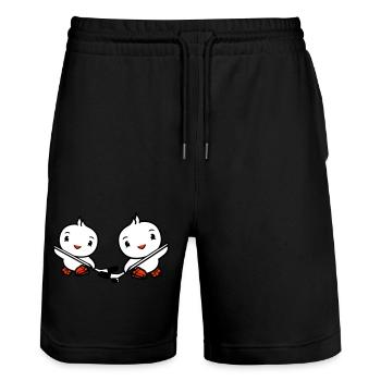 2 oiseaux jouant au hockey sur glace sport rondelle deux bâton - Short de jogging bio TRAINER Stanley/Stella unisexe - noir - Devant - Nik (191cm) & Marisol (170cm)