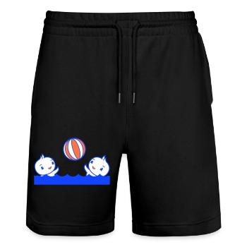 2 Enten Ball spielen Schwimmbad Wasser Meer Urlaub - Stanley/Stella Unisex Bio Joggingshorts Trainer  - Schwarz - Vorne - Nik (191cm) & Marisol (170cm)
