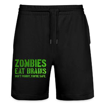 Zombies eat brains. Don ́t worry, you are safe. - Stanley/Stella Trainer Unisex Organic Jogging Shorts - black - Front - Nik (191cm) & Marisol (170cm)