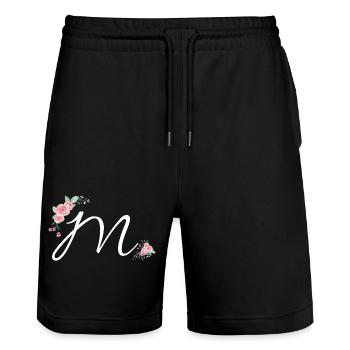 Lettre m fleurs - Short de jogging bio TRAINER Stanley/Stella unisexe - noir - Devant - Nik (191cm) & Marisol (170cm)
