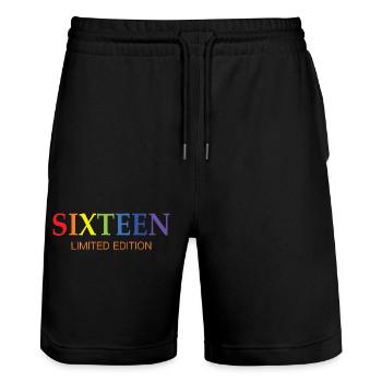 16. Geburtstag Geschenkidee - Stanley/Stella Unisex Bio Joggingshorts Trainer  - Schwarz - Vorne - Nik (191cm) & Marisol (170cm)