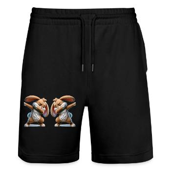 Rabbit Dabbing Comic 2 - Stanley/Stella Trainer Unisex Organic Jogging Shorts - black - Front - Nik (191cm) & Marisol (170cm)