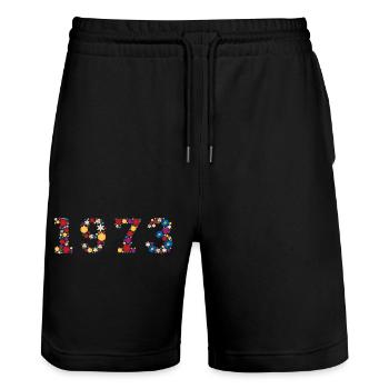 Flowers 1973 - Stanley/Stella Trainer Unisex Organic Jogging Shorts - black - Front - Nik (191cm) & Marisol (170cm)