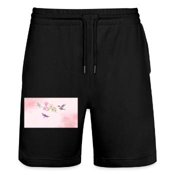 Beautiful bird with flies and flower - Stanley/Stella Trainer Unisex Organic Jogging Shorts - black - Front - Nik (191cm) & Marisol (170cm)