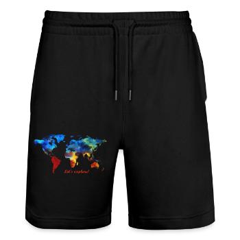 Lets explore! Weltkarte - Stanley/Stella Unisex Bio Joggingshorts Trainer  - Schwarz - Vorne - Nik (191cm) & Marisol (170cm)