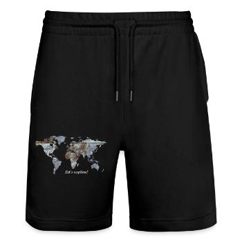 Weltkarte - Let's explore! - Stanley/Stella Unisex Bio Joggingshorts Trainer  - Schwarz - Vorne - Nik (191cm) & Marisol (170cm)