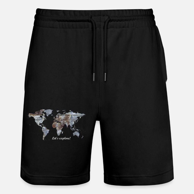 Weltkarte - Let's explore! - Stanley/Stella Unisex Bio Joggingshorts Trainer  - Schwarz
