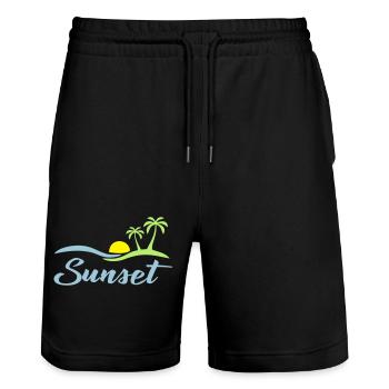 Sunset beach - Stanley/Stella Trainer Unisex Organic Jogging Shorts - black - Front - Nik (191cm) & Marisol (170cm)