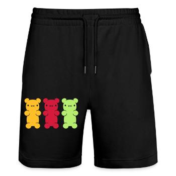 3 colorful gummy bears - Stanley/Stella Trainer Unisex Organic Jogging Shorts - black - Front - Nik (191cm) & Marisol (170cm)