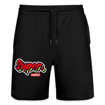 Super hero - Stanley/Stella Trainer Unisex Organic Jogging Shorts - black - Front - Nik (191cm) & Marisol (170cm)