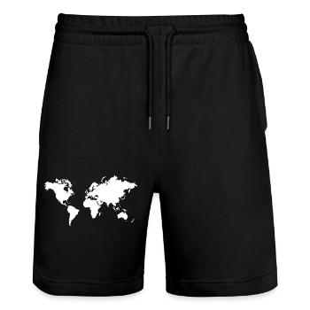 Globus Kontinent Weltkarte Erde Planet Klimawandel - Stanley/Stella Unisex Bio Joggingshorts Trainer  - Schwarz - Vorne - Nik (191cm) & Marisol (170cm)