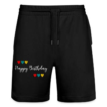 Birthday. HAPPY BIRTHDAY. Happy birthday. - Stanley/Stella Trainer Unisex Organic Jogging Shorts - black - Front - Nik (191cm) & Marisol (170cm)